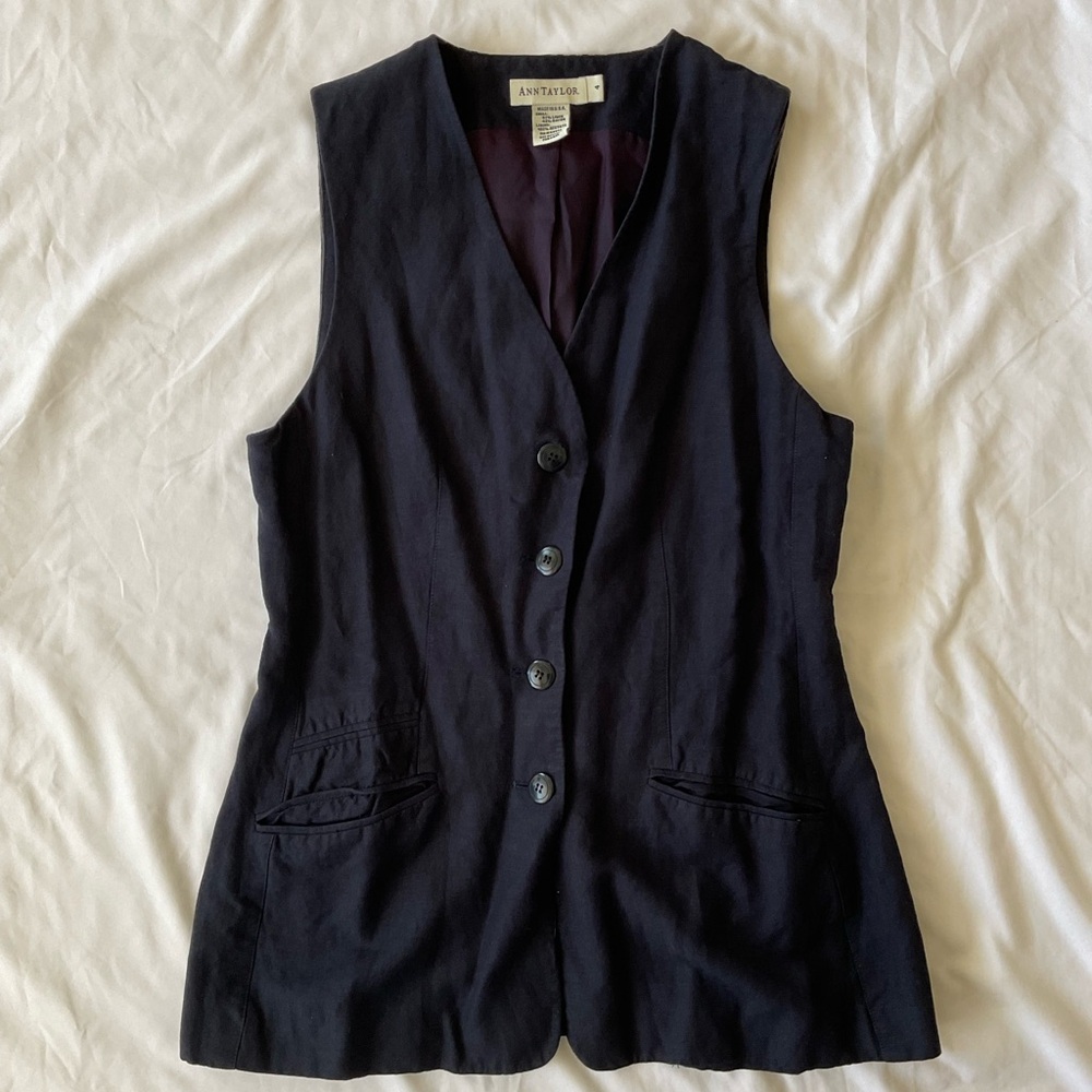 Ann Taylor Navy Blue Button Down Vest